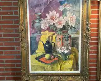 Original Oil on Canvas Still Life by BELA KONTULY in Gold Gilt Frame