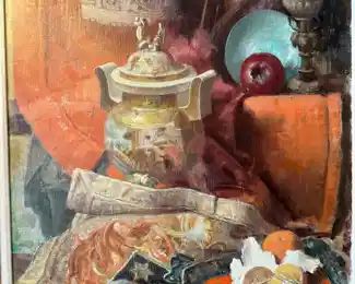 Original Oil on Canvas Still Life by BELA KONTULY in Gold Gilt Frame