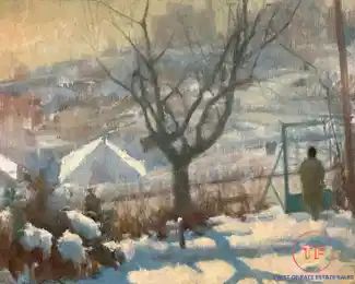 Original Oil on Canvas Winter Scene by BELA KONTULY in Gold Gilt Frame