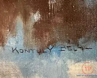 Original Oil on Canvas Winter Scene by BELA KONTULY in Gold Gilt Frame