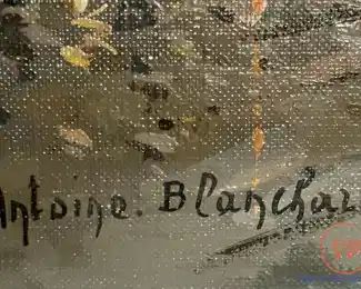 Original Oil on Canvas Street Scene by ANTOINE BLANCHARD in Gold Gilt Frame