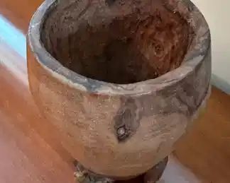 Carved Burlwood Vase with Carved Turtle Feet