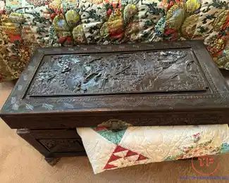 Hand Carved Chinese CAMPHOR Carved Wood Chest - SAMUEL S PERRY