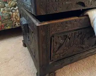Hand Carved Chinese CAMPHOR Carved Wood Chest - SAMUEL S PERRY