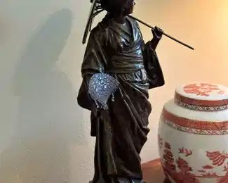 Bronze Sculpture of Geisha with Parasol by FRANZ ROSSE