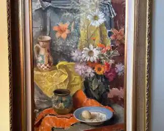 Original Oil on Canvas Still Life by BELA KONTULY in Gold Gilt Frame