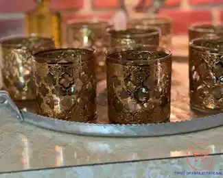 Vintage CULVER Valencia Gold and Green Lowball Glasses