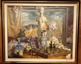 Original Oil on Canvas Still Life by BELA KONTULY in Gold Gilt Frame