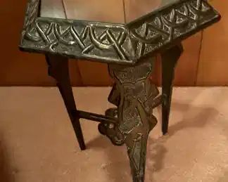 Antique Brass Art Deco Hexagon Glass Top Side Table