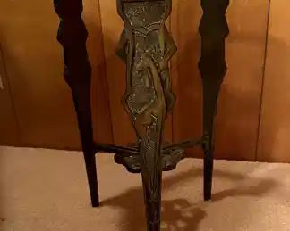 Antique Brass Art Deco Hexagon Glass Top Side Table