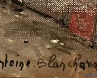 Original Oil on Canvas Street Scene by ANTOINE BLANCHARD in Gold Gilt Frame