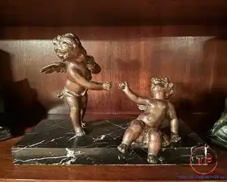 Cherub Bronze Sculpture on Marble Base
