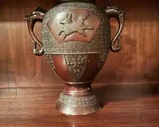 Archaistic Style Chinese Bronze Vase with Figural Dragon Handles