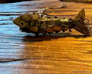 Vintage Mother of Pearl Articulated Fish Bottle Opener on Necklace