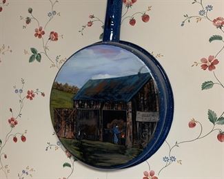 ART Enamel fry pan with hand painted scene