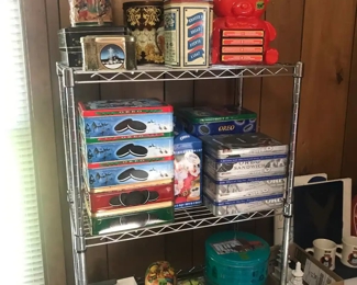 Branded cookie and candy tins and some Kroger branded tins.