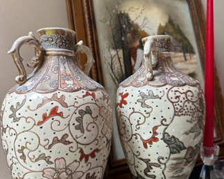 2 Hand Painted Porcelain Japanese Vases
