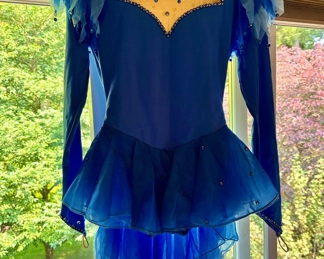 Blue with Sheer Top and Jewels Ice Skating Outfit