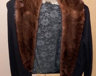 Vintage Sweater w/ Fur Neckline 