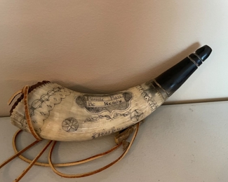 Carved Black Powder Horn