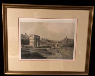 Roman forum etching/lithograph titled Rome Dans Sa Grandeur 23W x 18 1/2 