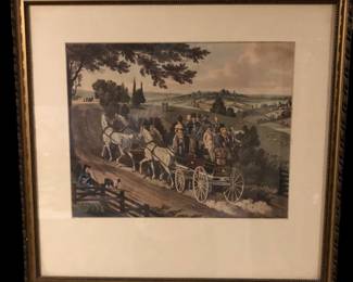 English coach and landscape etching 21 1/4W x 20 1/4 $150