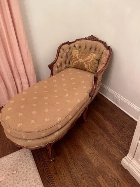 Antique Chaise Lounge:  $1450                                                   
Overall length: 65"
Seat height: 18.5” 
Overall height: 36"