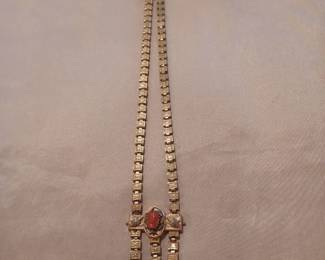 Victorian Bookmark Chain Necklace with Coral Cameo Circa 1880s  1890s  $250