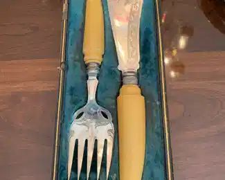 19th century box reticulated Silverplate fish set