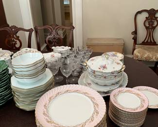 Antique Limoge Gold Trim plates & bowls, Royal Fettau Dinner & Bread plates,  Bavaria Floral & Gold China, 10 place settings & serving pieces