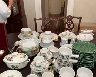 Villeroy & Bach Soup & Sandwich , Serving pieces & Tea Cup & Saucers,  Bordallo Green Leaf Plates, Wm. Dalton Grey & Silver Imperial China, 12 Place settings