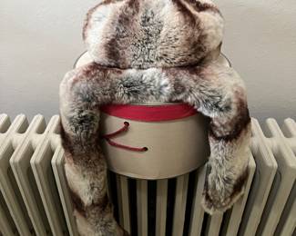 Fur Hat & button on matching coat collar