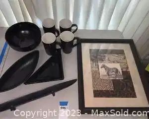 wblack glass and stoneware and art dcor print6961 t