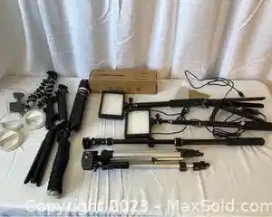 wlot of photo support tripods and lighting and more7621 t