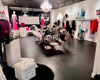 Light fixtures, furniture, ottoman, home decor, mannequins, store displays, clothing, shoes, and accessories