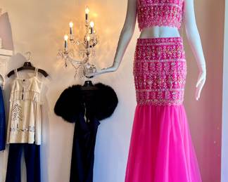 Homecoming dress / prom dress, mannequin, Pedestal, light fixture and clothing