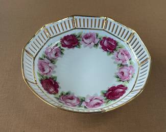 Vintage Schumann Reticulated Melrose Pink Roses Bowl