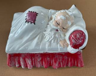 Vintage Atlantic Mold Sleeping Santa Cookie Jar/Trinket Container