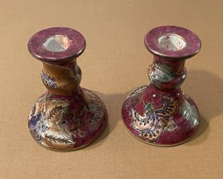 Vintage Toyo Hand Painted Porcelain Candlestick Holder X 2