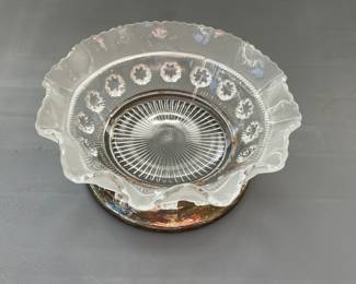 Vintage Davidson Glass Small Frosted Crystal Bowl w/ Silverplate Base X 5