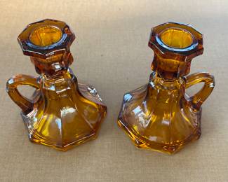 Vintage Anchor Hocking Desert Gold Candle Holders
