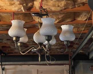 Vintage Chandelier w/ White Hobnail Milk Glass Globes
