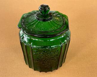 Vintage Anchor Hocking Mayfair Green Open Rose Cookie Jar (Rare)