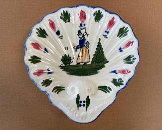 Vintage Blue Ridge Pottery Peasant Girl Shell Shaped Dish