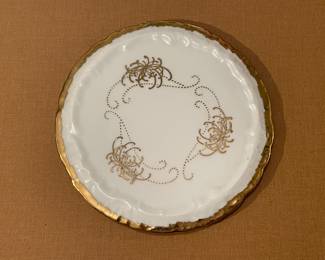 Vintage Glam White Hand Painted Trivet w/ Gold Leaf Trim