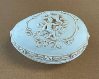 Vintage Lefton Cherub Bisque Egg Trinket Box