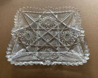 Vintage American Brilliant Sawtooth Cut Glass Candy Dish