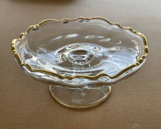 Vintage Pressed Glass w/ Gold Foil Edge Footed Candy Dish