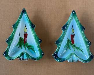 Vintage Holt Howard Christmas Tree Trinket Dish X 2