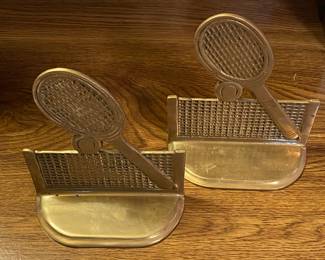 Vintage Brass Tennis Racket Book Ends